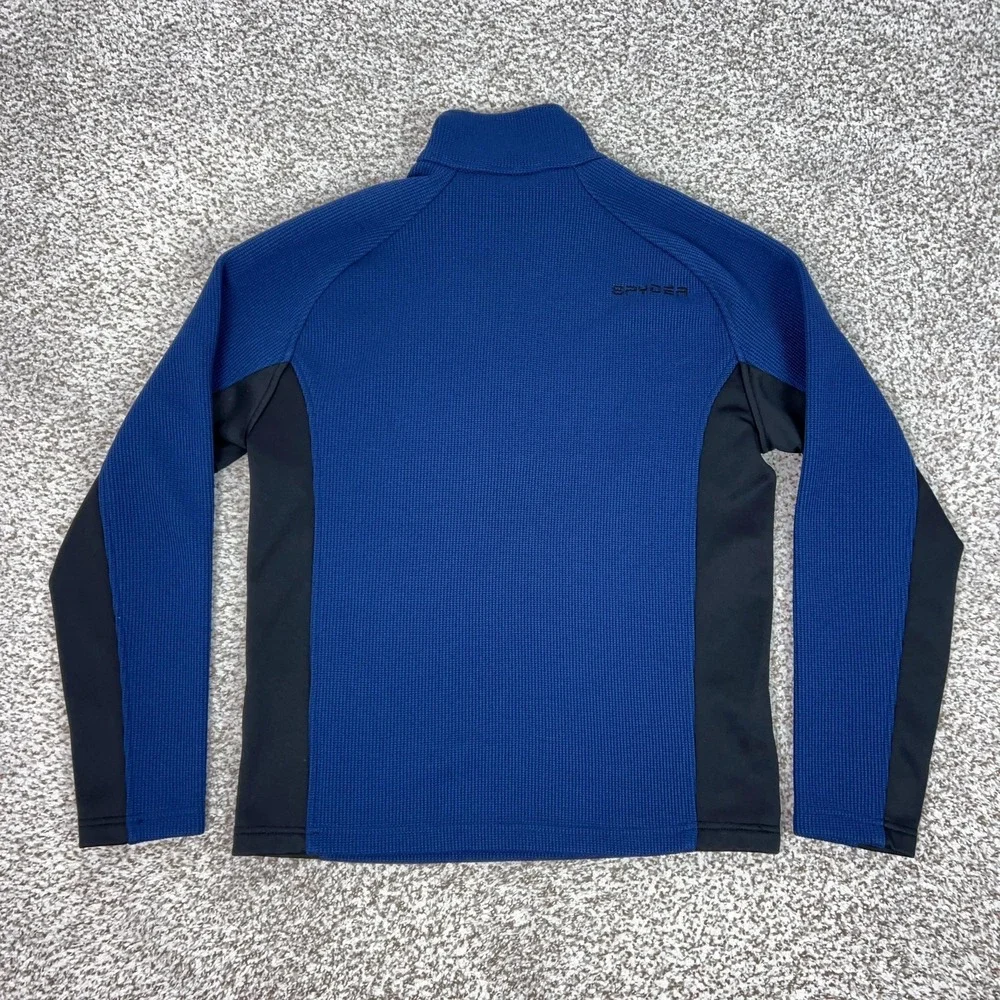 Spyder Pullover Mens Medium Blue Black 1/4‎ Zip Grid Fleece Ski Core Sweater
